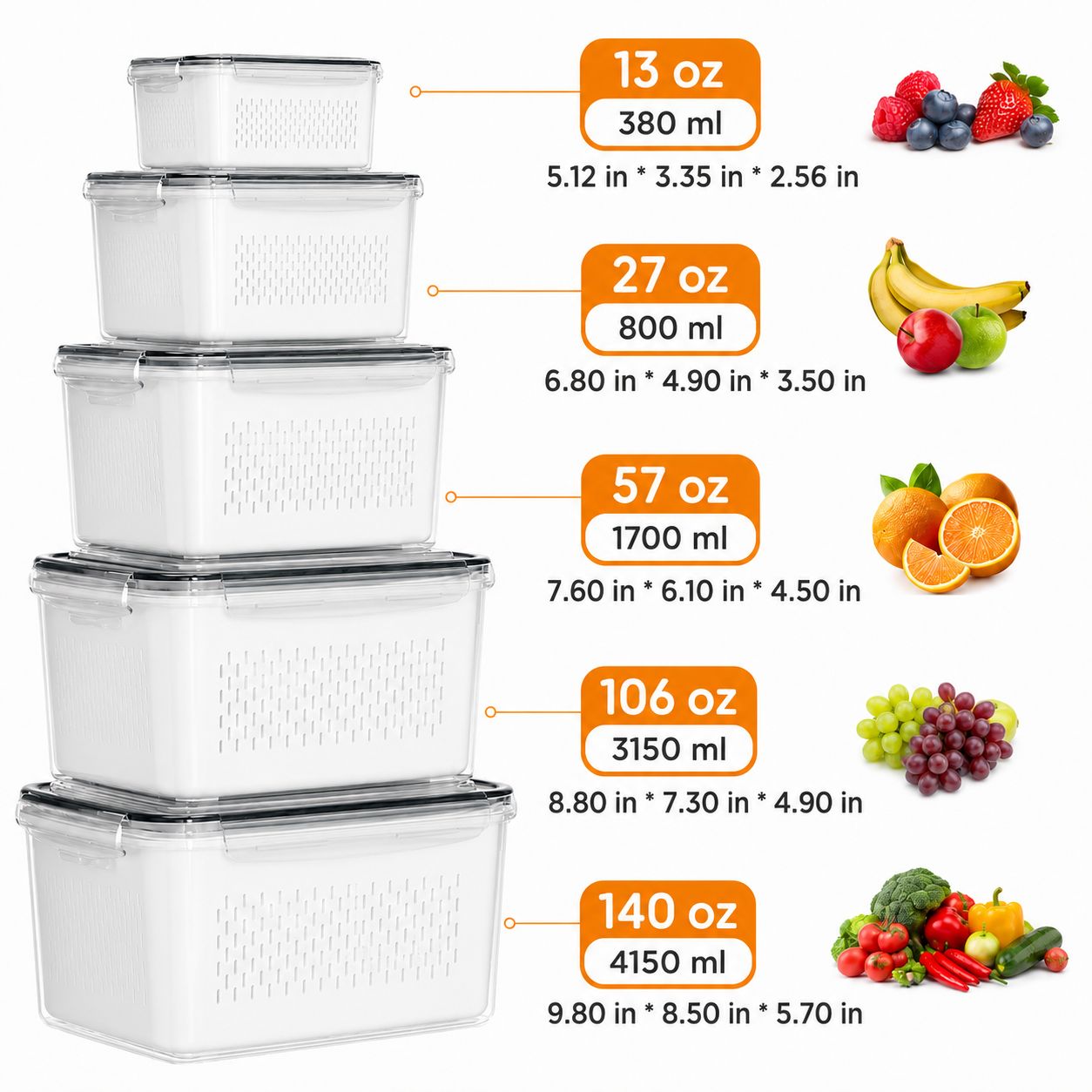 🔥LAST DAY 50% OFF🎁3/5 Pack Stackable Fridge Organizers with Removable Colander