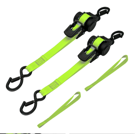 50% 🔥Off- Sturdy Retractable Ratchet Straps 🟢 1" x 11ft, 1550 LB Break Strength, Heavy Duty Cargo Tie Downs for Moving Appliances, Lawn Equipment & Motorcycle, Green