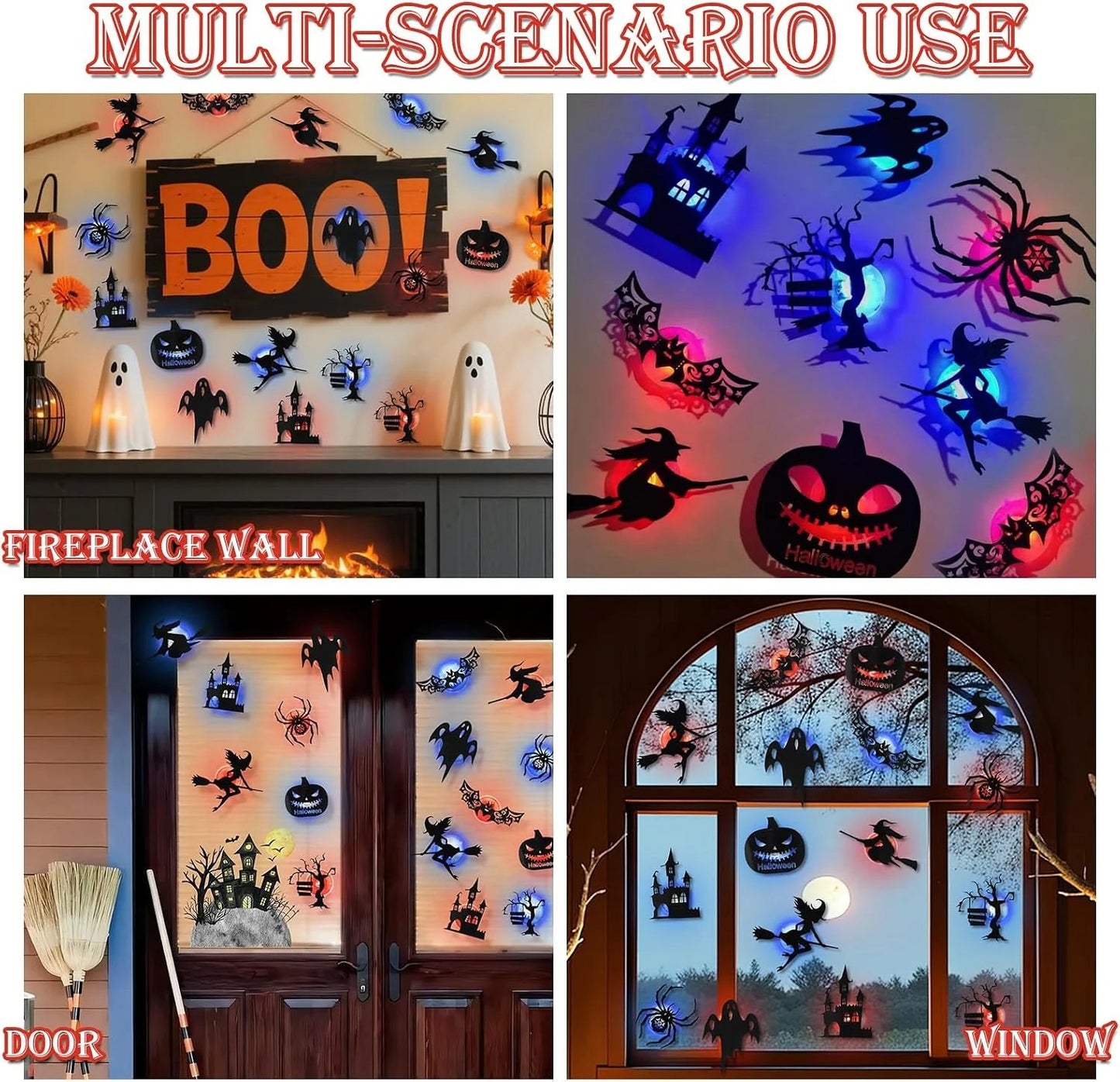 🔥LAST DAY 49% OFF | Renter-Friendly Peel & Stick Halloween LED Window Lights, No Drill No Residue, 8 Spooky Silhouette Designs