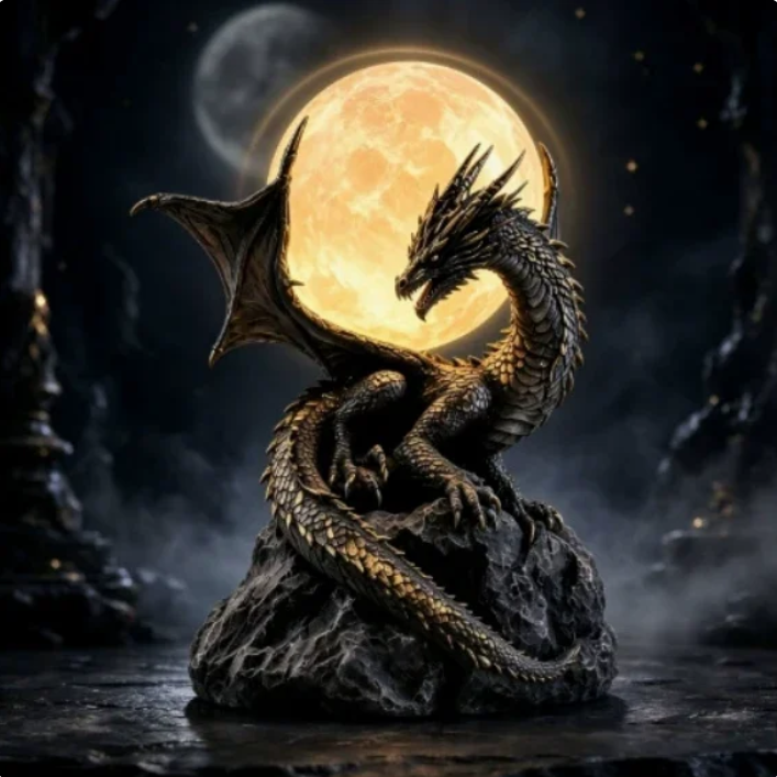 🐉 Gothic Dragon Moon Globe Statue Lamp