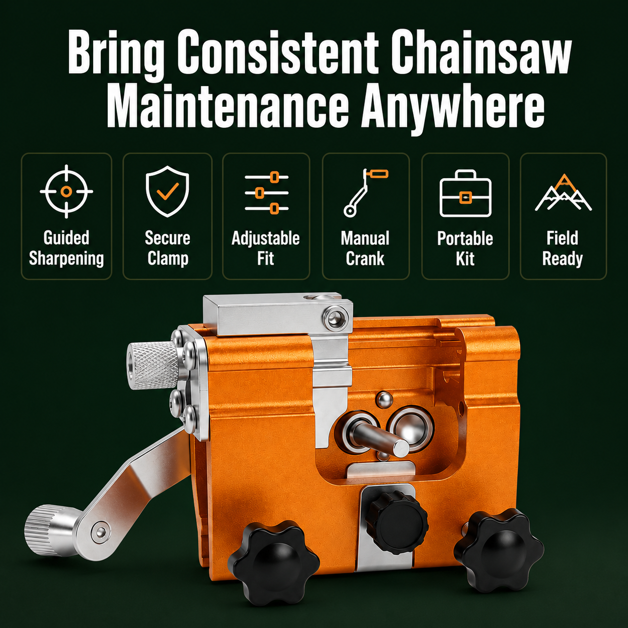 Portable Chainsaw Chain Sharpening Jig | Hand-Crank Guide for Fast, Consistent Chain Maintenance