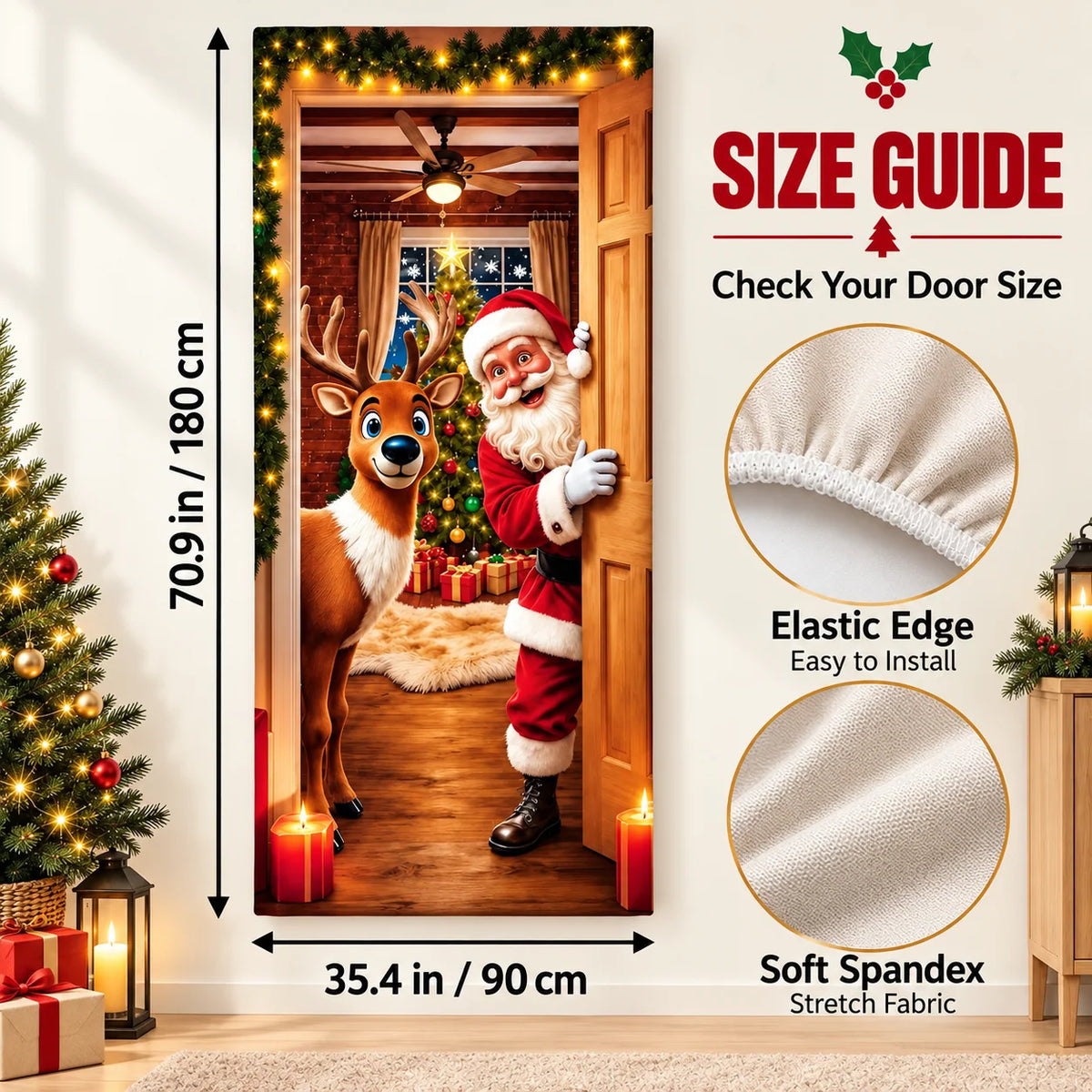 🎄 Christmas Door Cover – Festive Santa, Reindeer & Snowman Designs