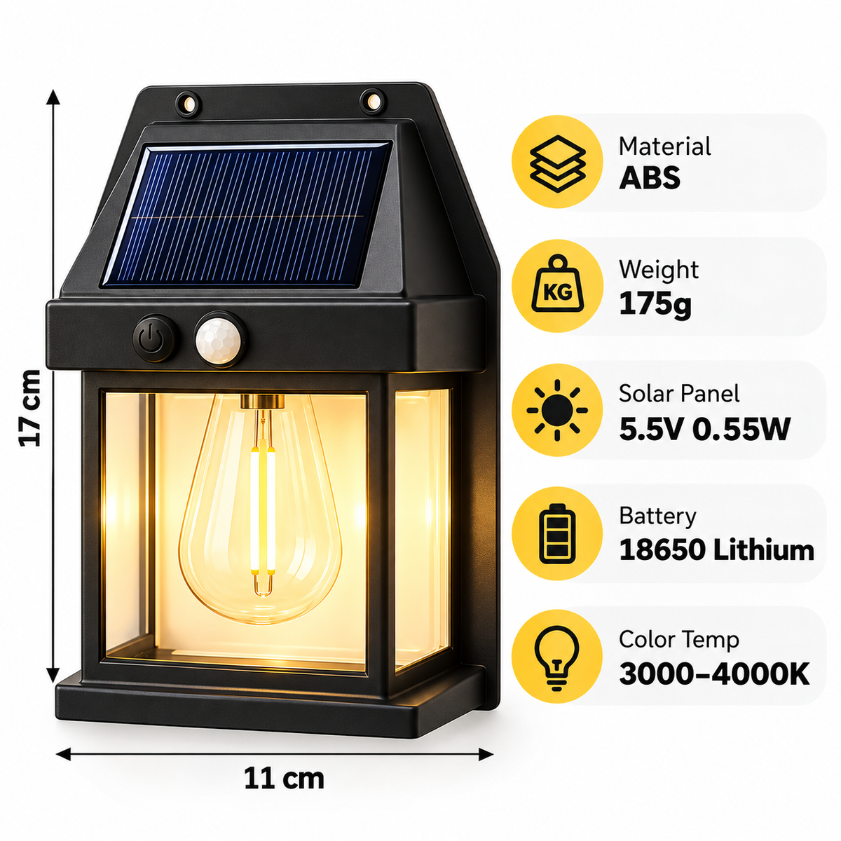 Solar Filament Wall Light with Motion Sensor*2pcs