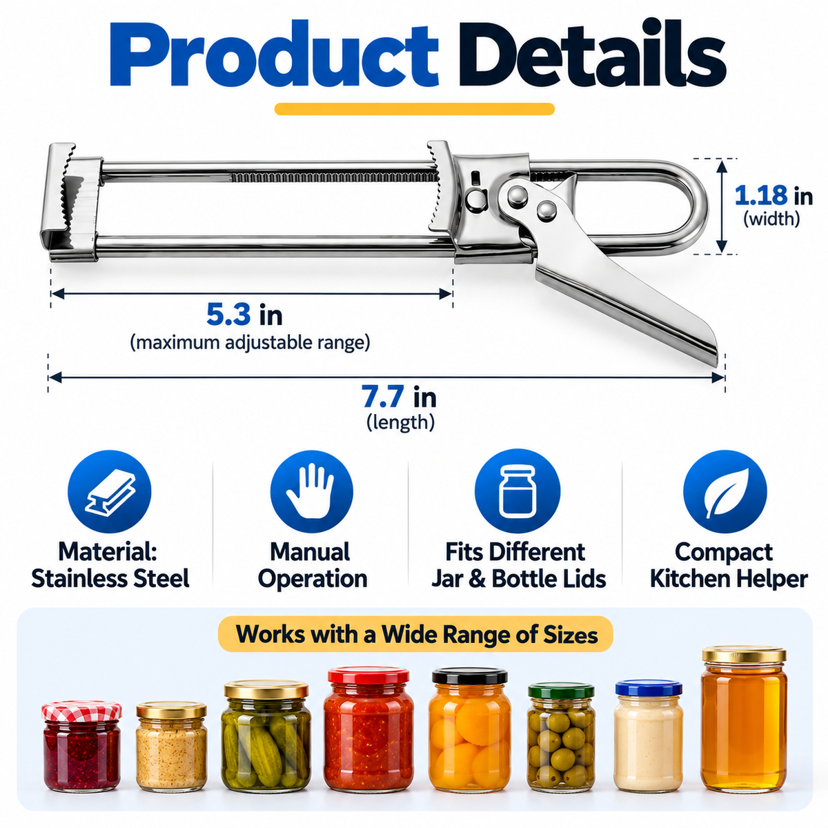 🫙 Master Jar & Bottle Opener – Adjustable Manual Lid Gripper