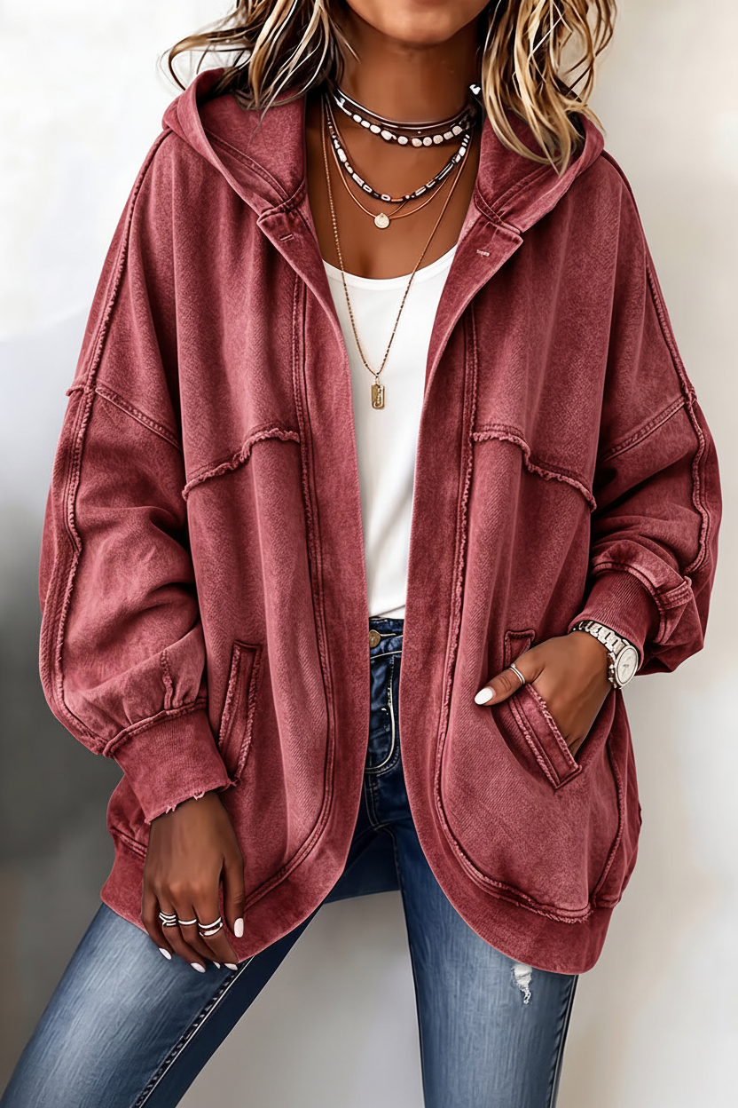 🎁New Arrivals🎉Cozy Vintage-Washed Hooded Sweatshirt Jacket