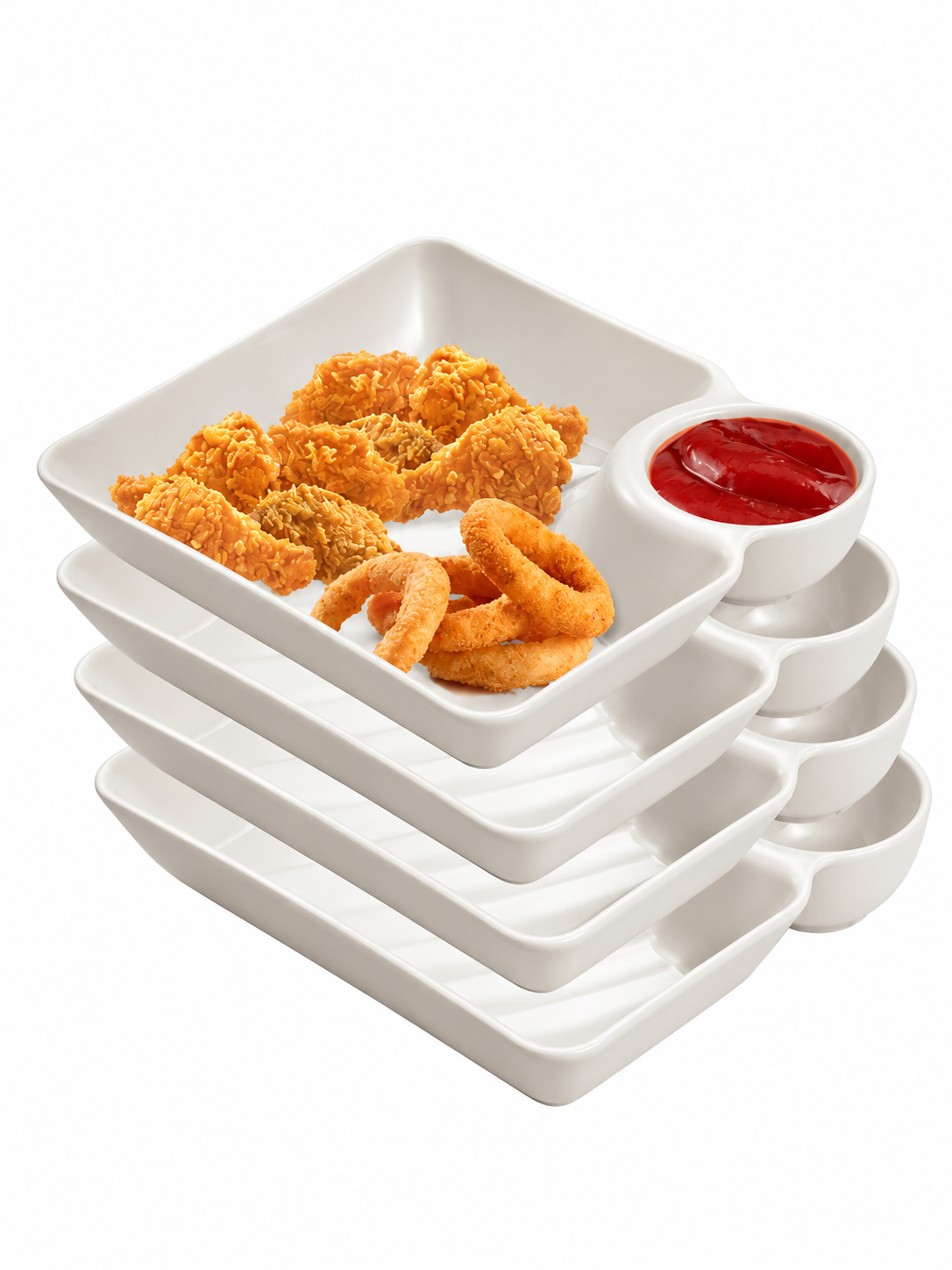 🍟 All-in-One Snack & Dip Serving Plate – Built-In Sauce Cup & Stackable Design