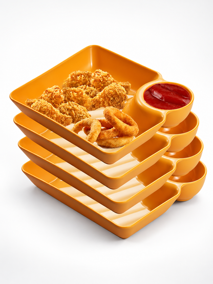🍟 All-in-One Snack & Dip Serving Plate – Built-In Sauce Cup & Stackable Design