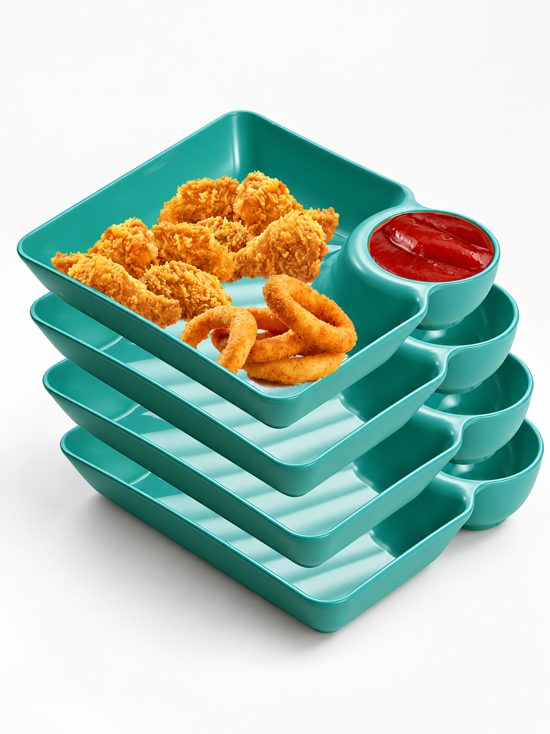 🍟 All-in-One Snack & Dip Serving Plate – Built-In Sauce Cup & Stackable Design