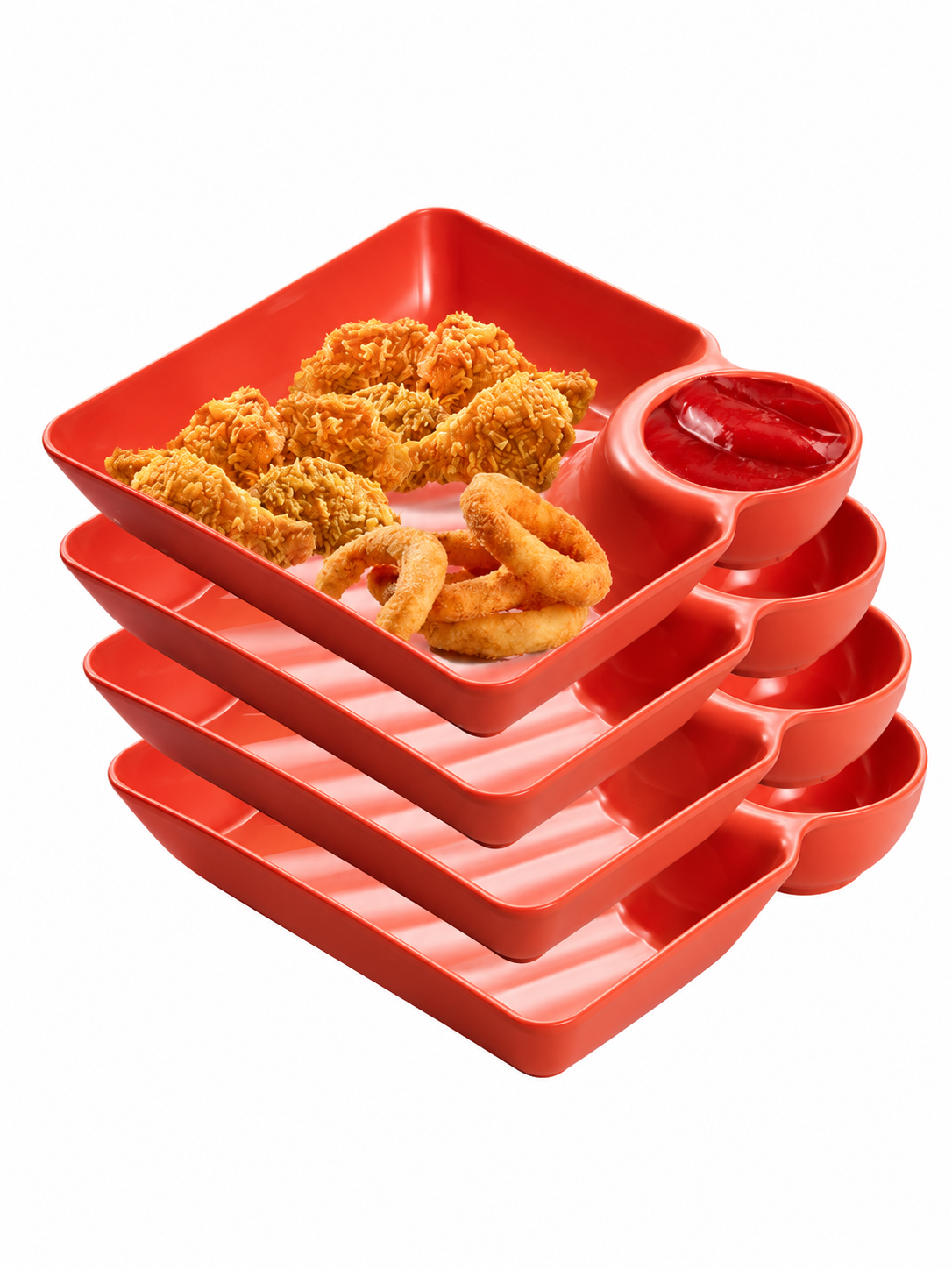 🍟 All-in-One Snack & Dip Serving Plate – Built-In Sauce Cup & Stackable Design