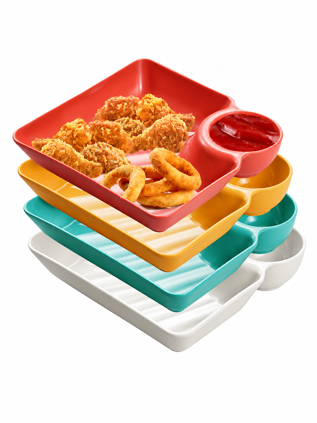 🍟 All-in-One Snack & Dip Serving Plate – Built-In Sauce Cup & Stackable Design