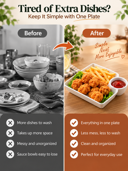 🍟 All-in-One Snack & Dip Serving Plate – Built-In Sauce Cup & Stackable Design