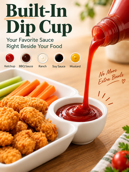 🍟 All-in-One Snack & Dip Serving Plate – Built-In Sauce Cup & Stackable Design