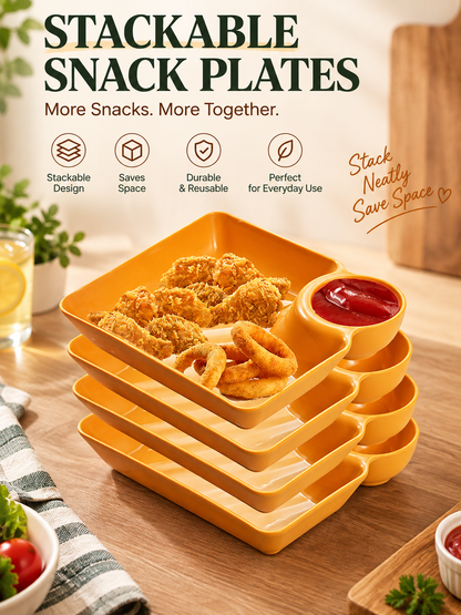 🍟 All-in-One Snack & Dip Serving Plate – Built-In Sauce Cup & Stackable Design