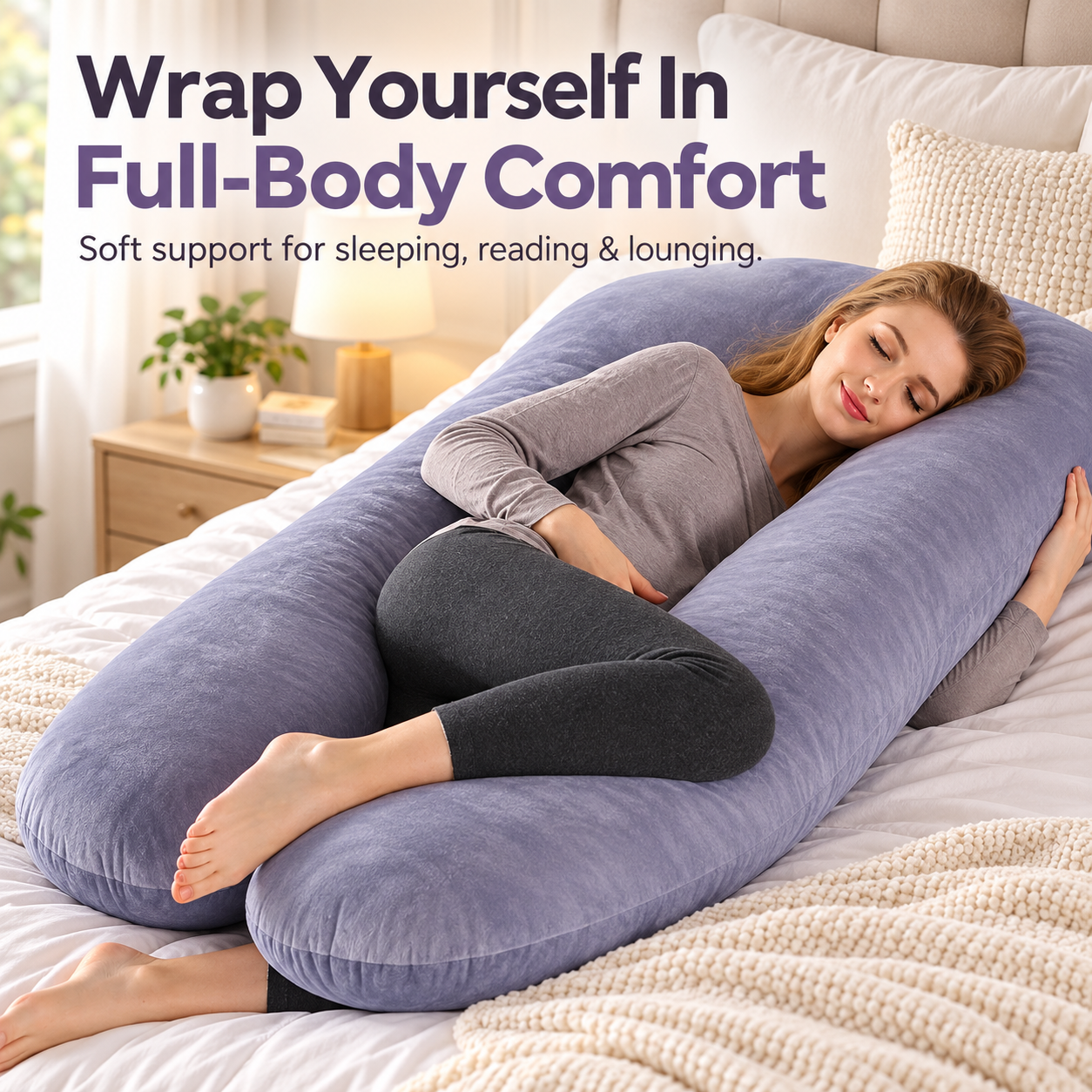 Full-body U-shaped pillow for sleeping and lounging