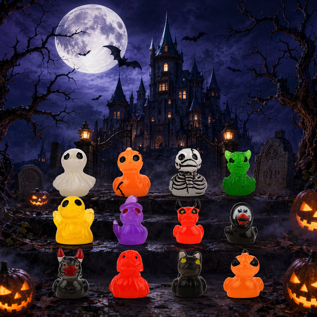 🔥Last Day Sale 50% OFF🔥Halloween Mini Duck Figurines, Devil Ghost Skull Assorted Desktop Ornaments, Spooky Party Favors