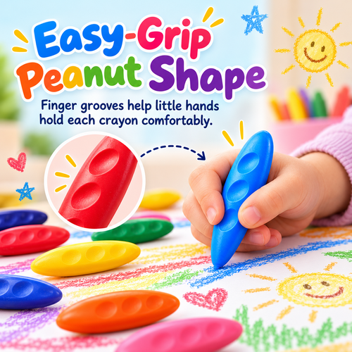 🎨 Easy-Grip Washable Peanut Crayons for Kids – 12/24/36 Colors