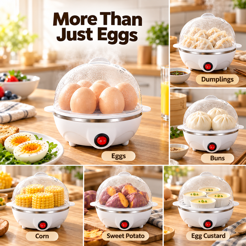Mini electric steamer used for eggs dumplings buns corn sweet potato and egg custard