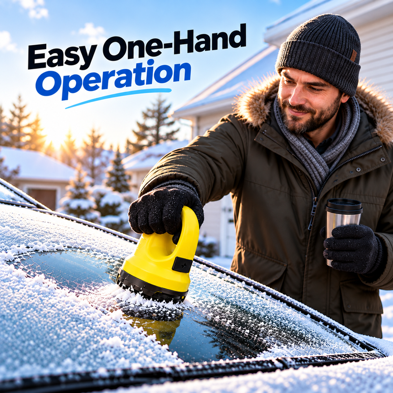 One-hand electric windshield ice scraper use