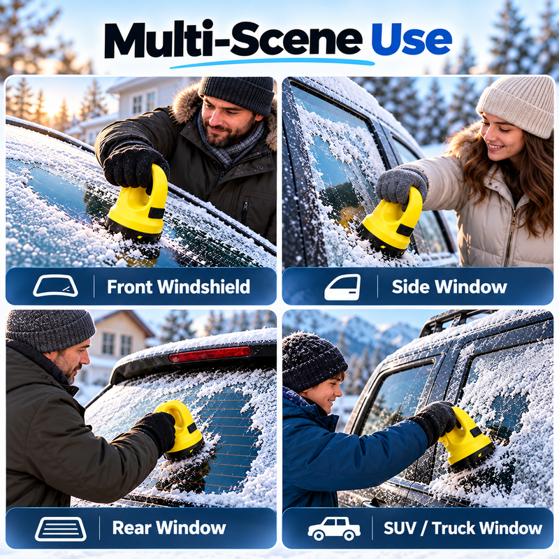 Electric ice scraper used on multiple vehicle windows