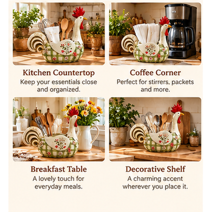 🐓 Rustic Farmhouse Rooster Cutlery Holder