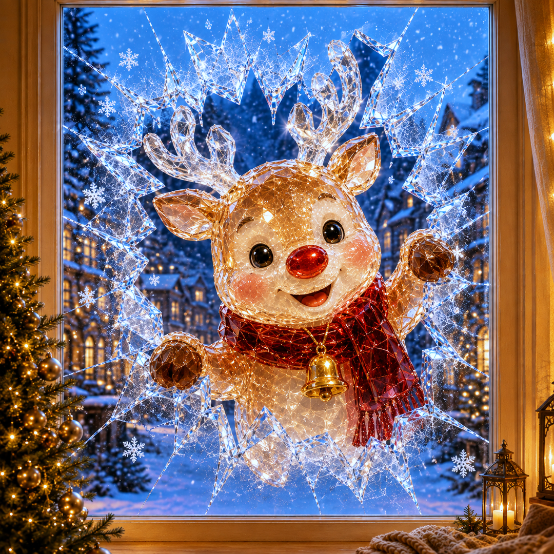 🔥Limited time 70% OFF -✨🎄Crystal Christmas Break-In Window Decal — 3D Shattered-Glass Holiday Window Decoration