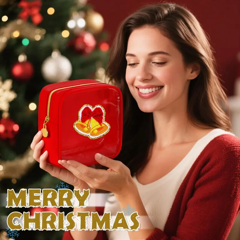 🎄 Limited Time 40% OFF | Christmas Mini Makeup Bag Set with Festive Chenille Patch Design ✨