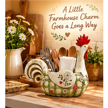 🐓 Rustic Farmhouse Rooster Cutlery Holder