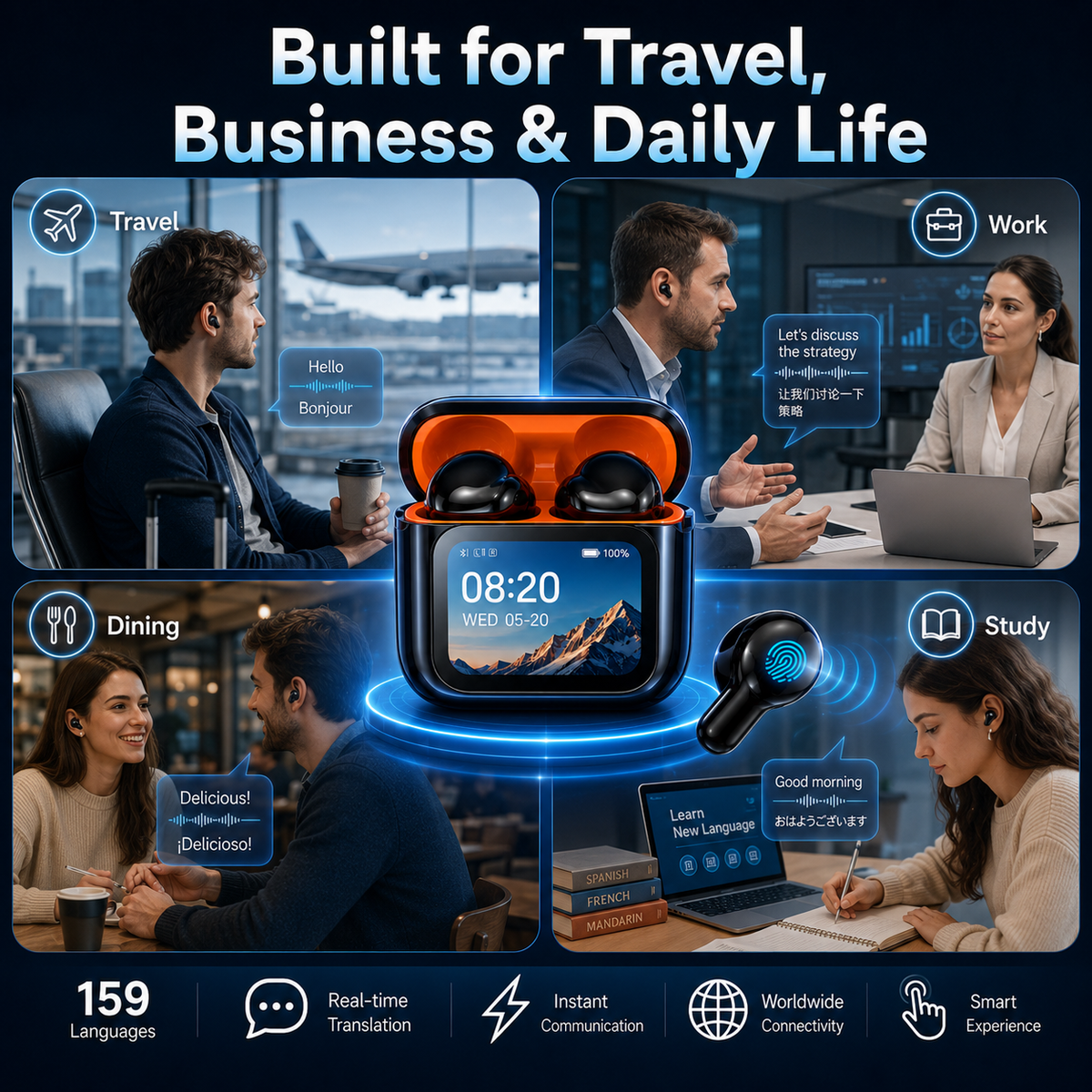2026 New Bluetooth Wireless Noise-Canceling Translation Earbuds
