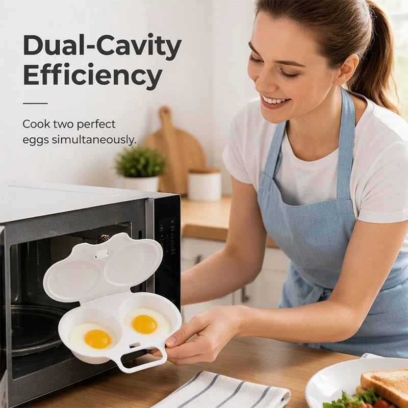 🔥Hot Sale 42%OFF🥳Dual-Cavity Microwave Egg Poacher – Breakfast in Minutes