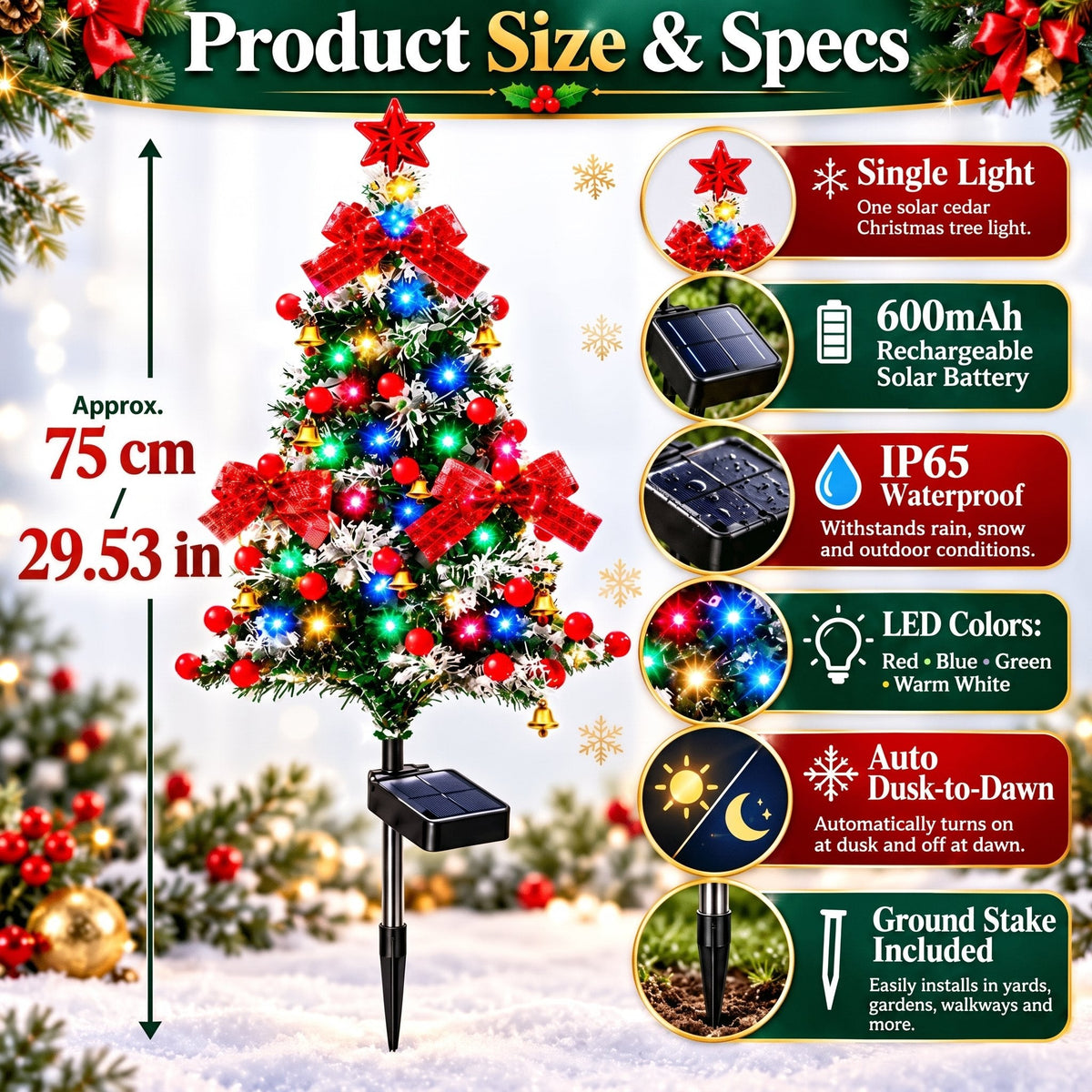 50% OFF 🔥 Solar Cedar Christmas Tree Lights | Festive Outdoor Holiday Decor