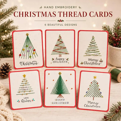 🎄 DIY Hand Embroidery Christmas Thread Cards Kit (Set of 6) – Handmade Holiday Greeting Cards Craft Set