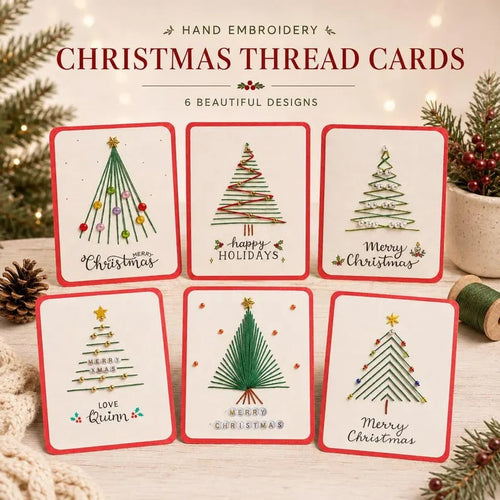 🎄 DIY Hand Embroidery Christmas Thread Cards Kit (Set of 6) – Handmade Holiday Greeting Cards Craft Set
