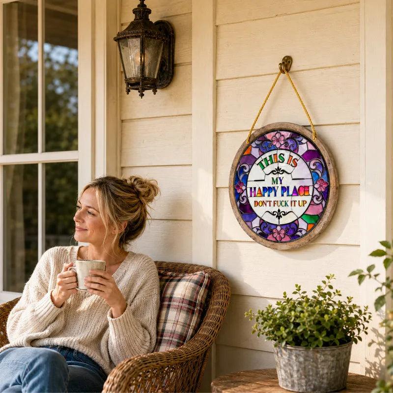 🌈 This Is My Happy Place Stained Glass Garden Sign