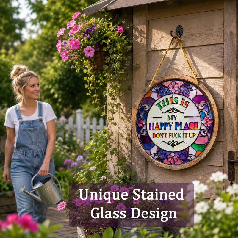 🌈 This Is My Happy Place Stained Glass Garden Sign