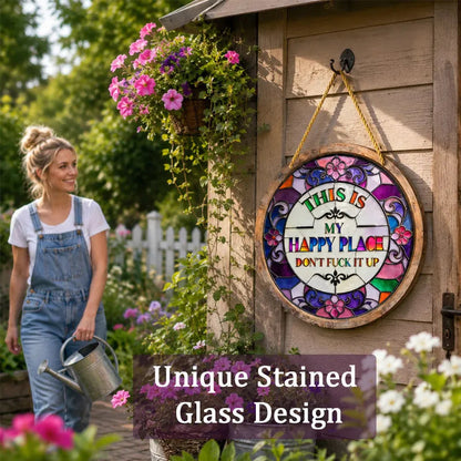 🌈 This Is My Happy Place Stained Glass Garden Sign