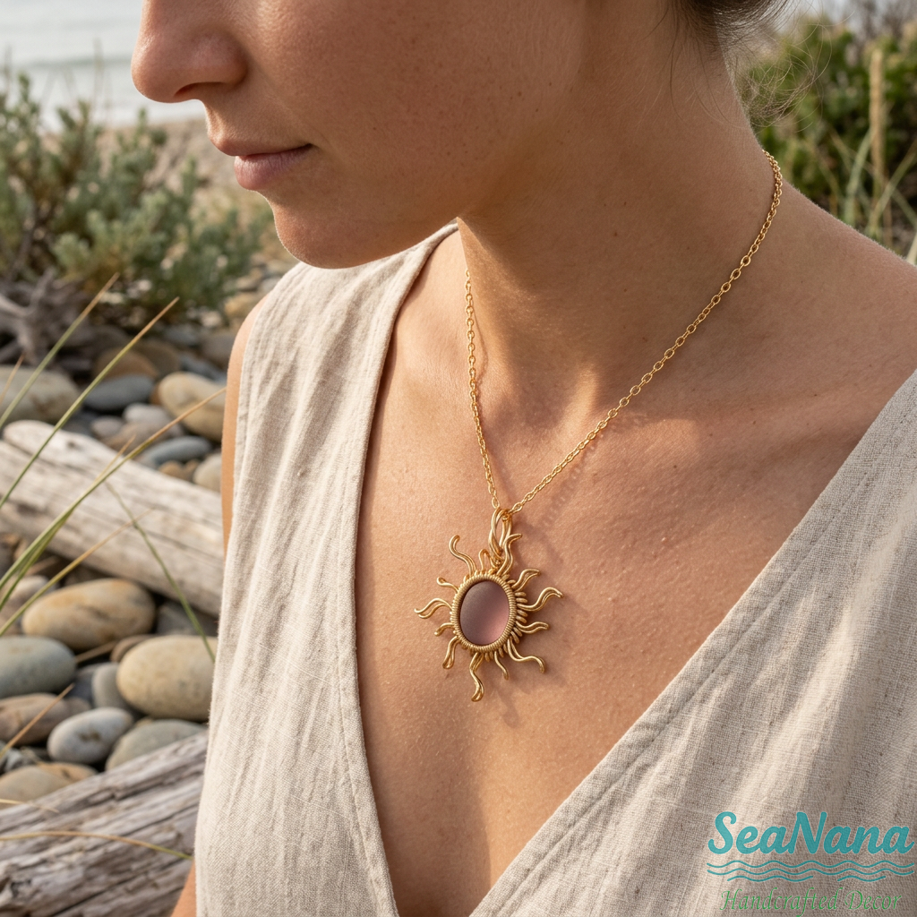 ☀️Hand wired-Sun Sea Glass Necklace