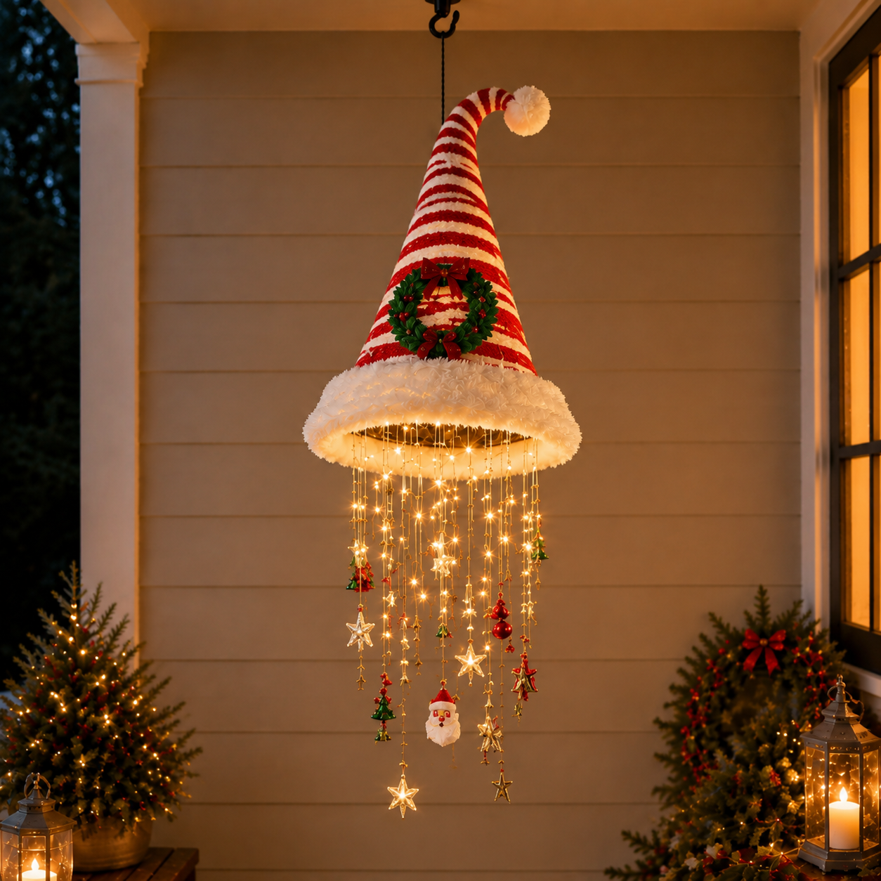🔥Christmas Sale 49%🎄Lighted Santa Hat Hanging Chandelier
