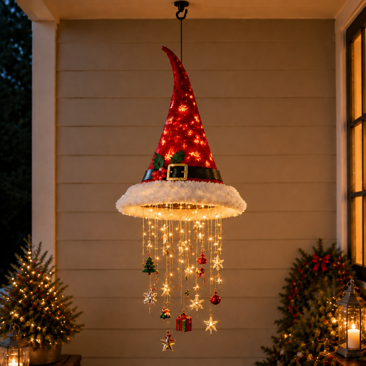 🔥Christmas Sale 49%🎄Lighted Santa Hat Hanging Chandelier