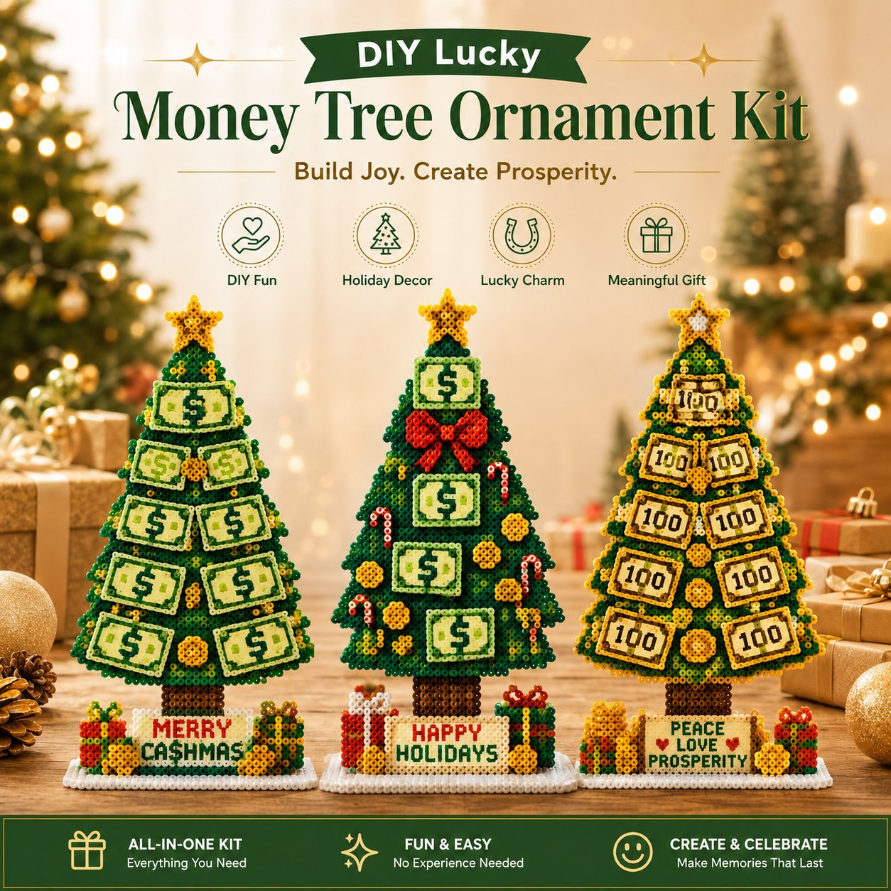 ⏳ Last Day 49% OFF – 🍀 Beginner-Friendly DIY Lucky Money Tree Bead Craft Kit | Complete Kit with Colorful Fuse Beads, Pegboard, Crafting Tools & Step-by-Step Guide Included 💕