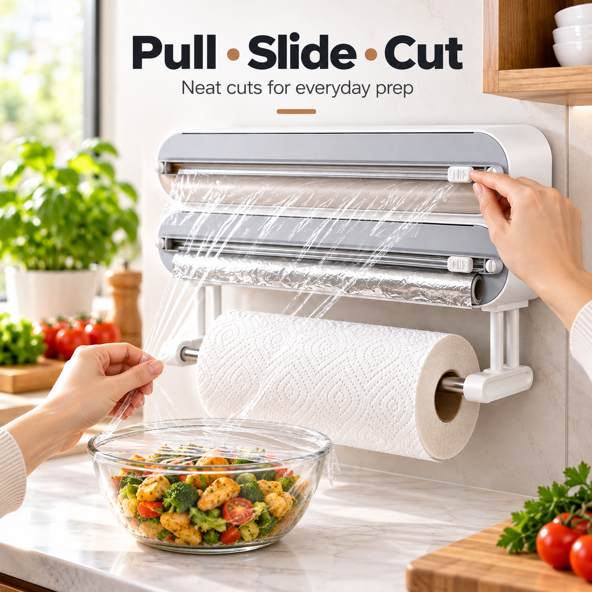 Double-Layer Kitchen Wrap Dispenser &amp; Cutter