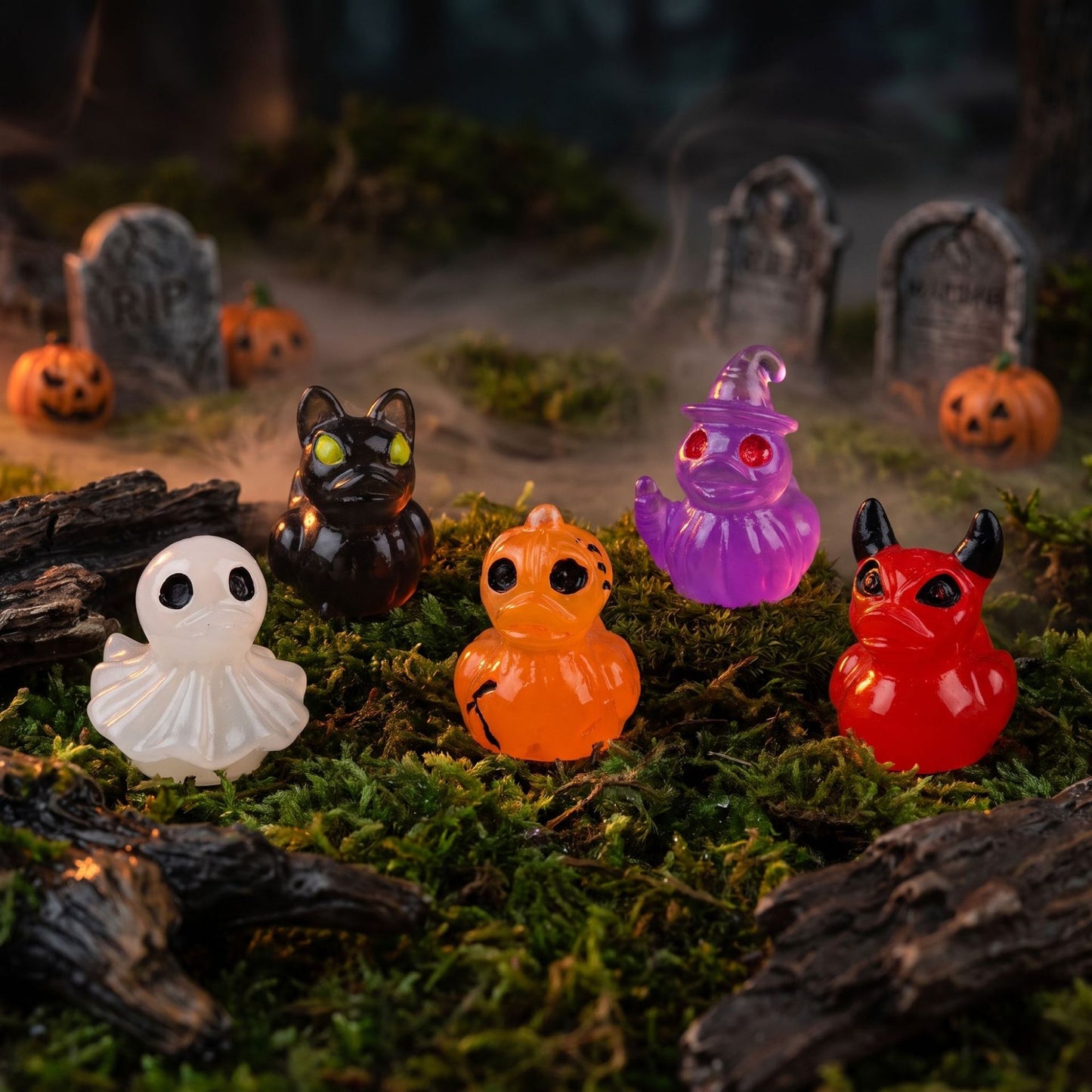 🔥Last Day Sale 50% OFF🔥Halloween Mini Duck Figurines, Devil Ghost Skull Assorted Desktop Ornaments, Spooky Party Favors