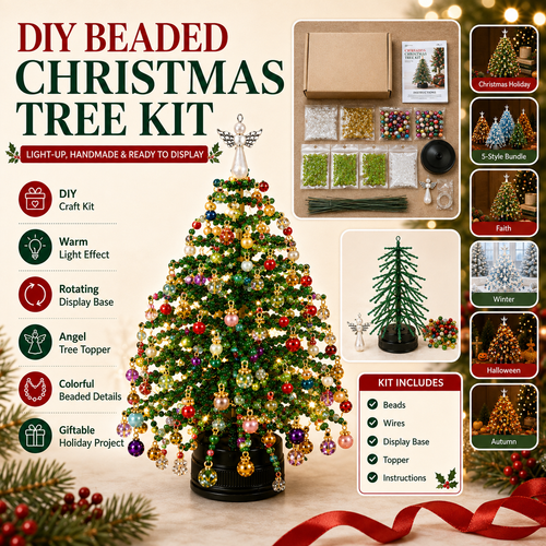 🔥 LIMITED-TIME 50% OFF——DIY Beaded Christmas Tree Kit – Light-Up Rotating Tabletop Holiday Decor