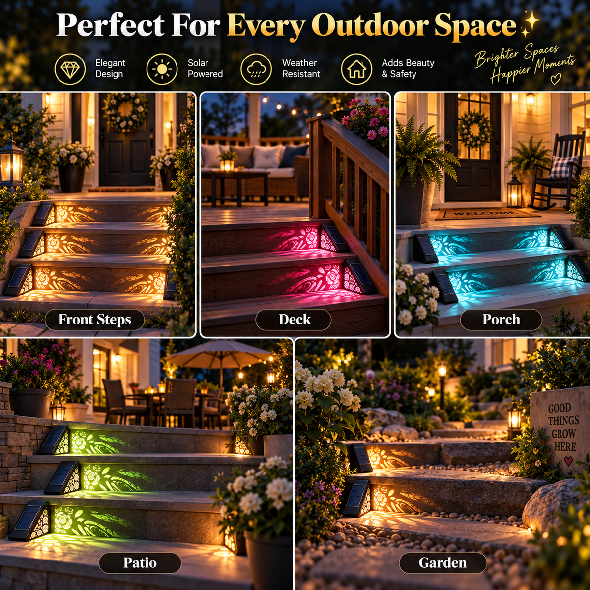 🔥Hot Sale 49% OFF🎄Solar Rose Pattern Outdoor Step Lights