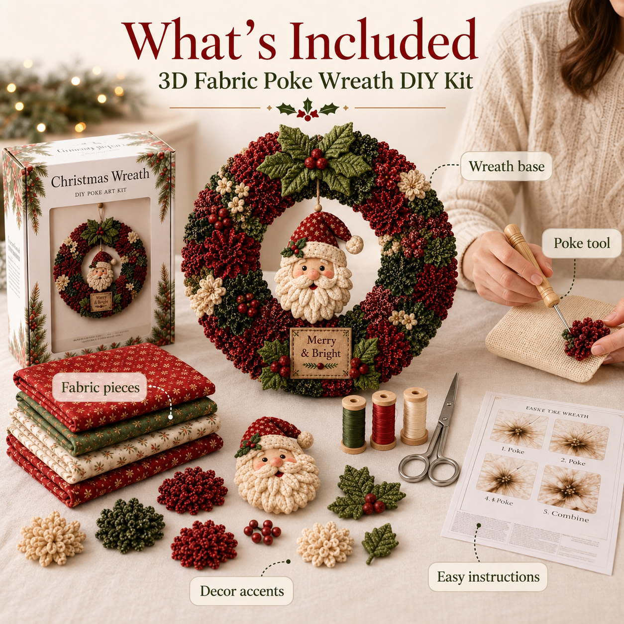🔥Christmas Sale 49% OFF🎄3D Fabric Poke Wreath DIY Kit
