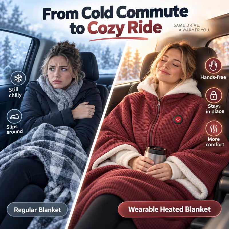 ♨️ 8-Zone Wearable Heated Blanket ❄️ – Cozy Shawl with 3 Heat Levels & USB Power