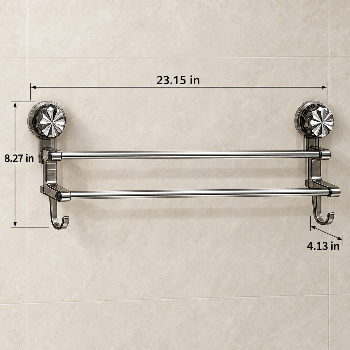 No-Drill Double Towel Bar with Suction Mounts