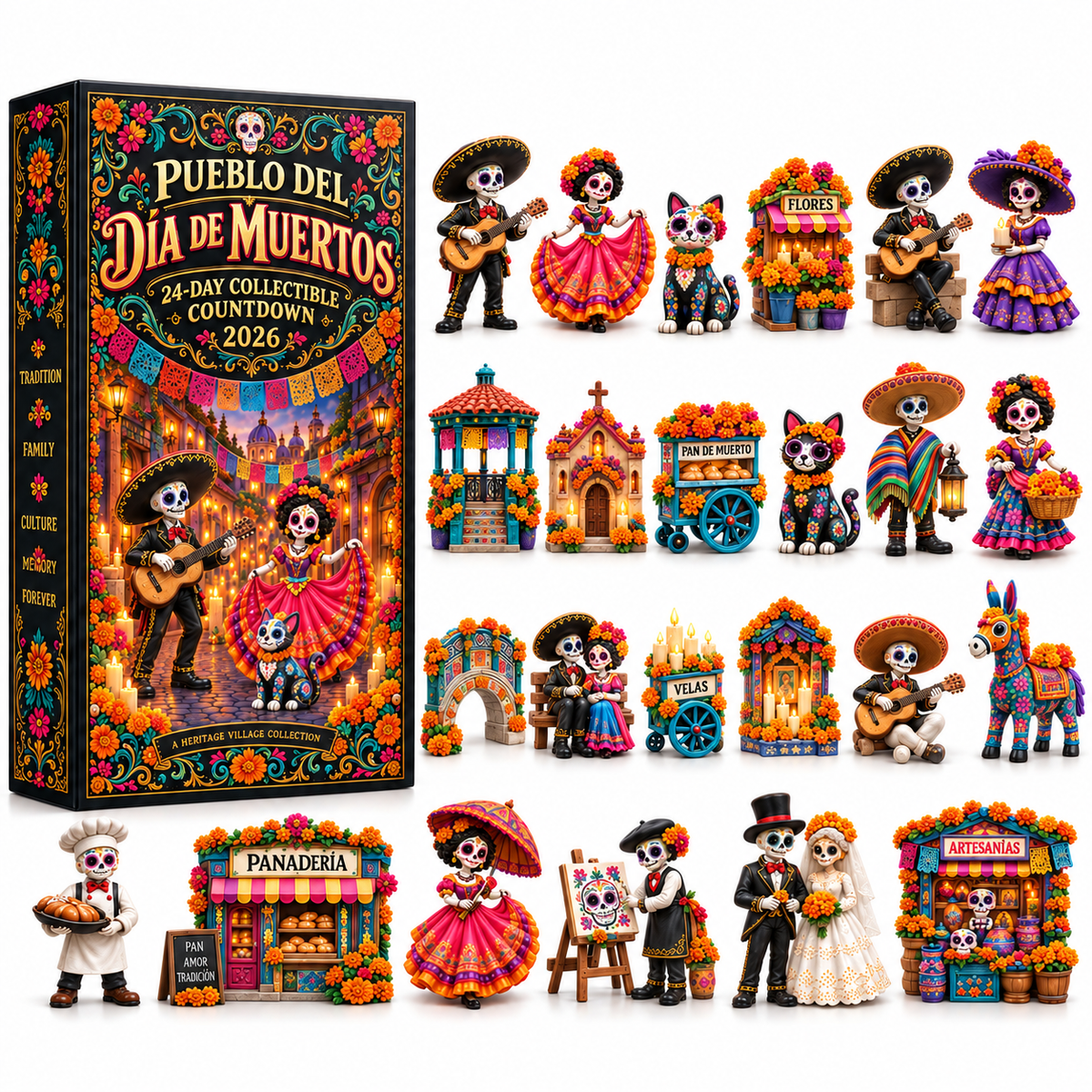Pueblo del Día de Muertos 2026 – 24-Day Day of the Dead Collectible Countdown Calendar with 24 Unique Miniatures