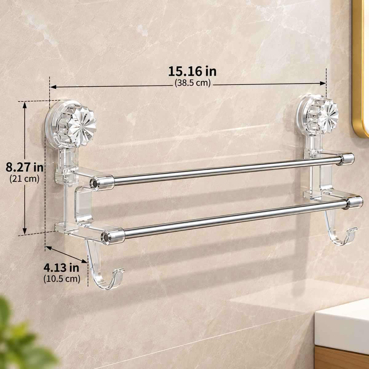 No-Drill Double Towel Bar with Suction Mounts