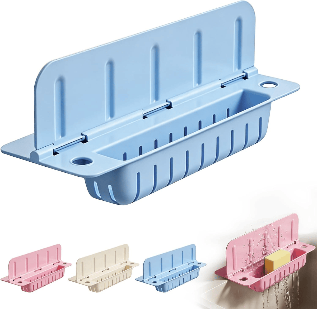 💦Foldable Kitchen Sink Splash Guard, ABS+TPE Water Splash Blocker with Suction Cups & Drainage Holes, Sponge Holder Design for Sink Edge🪣