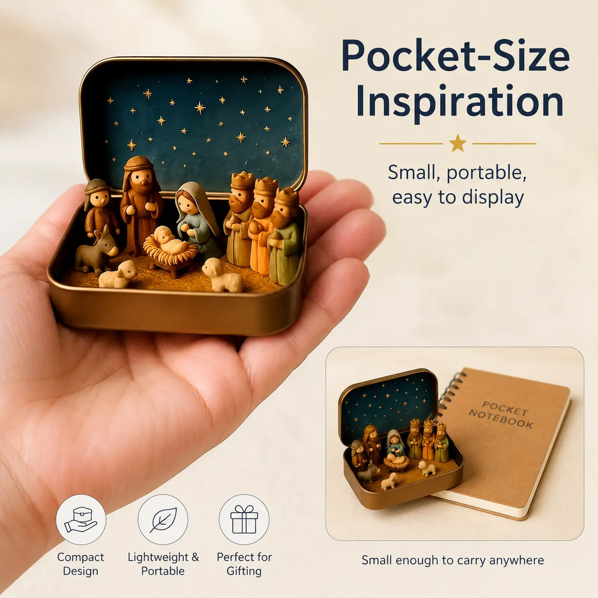 Pocket-Size Mini Nativity Scene with Storage Box